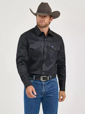 Wrangler Cowboy Cut® Firm Finish Twill Western Snap Work Shirt Size 3X In Black